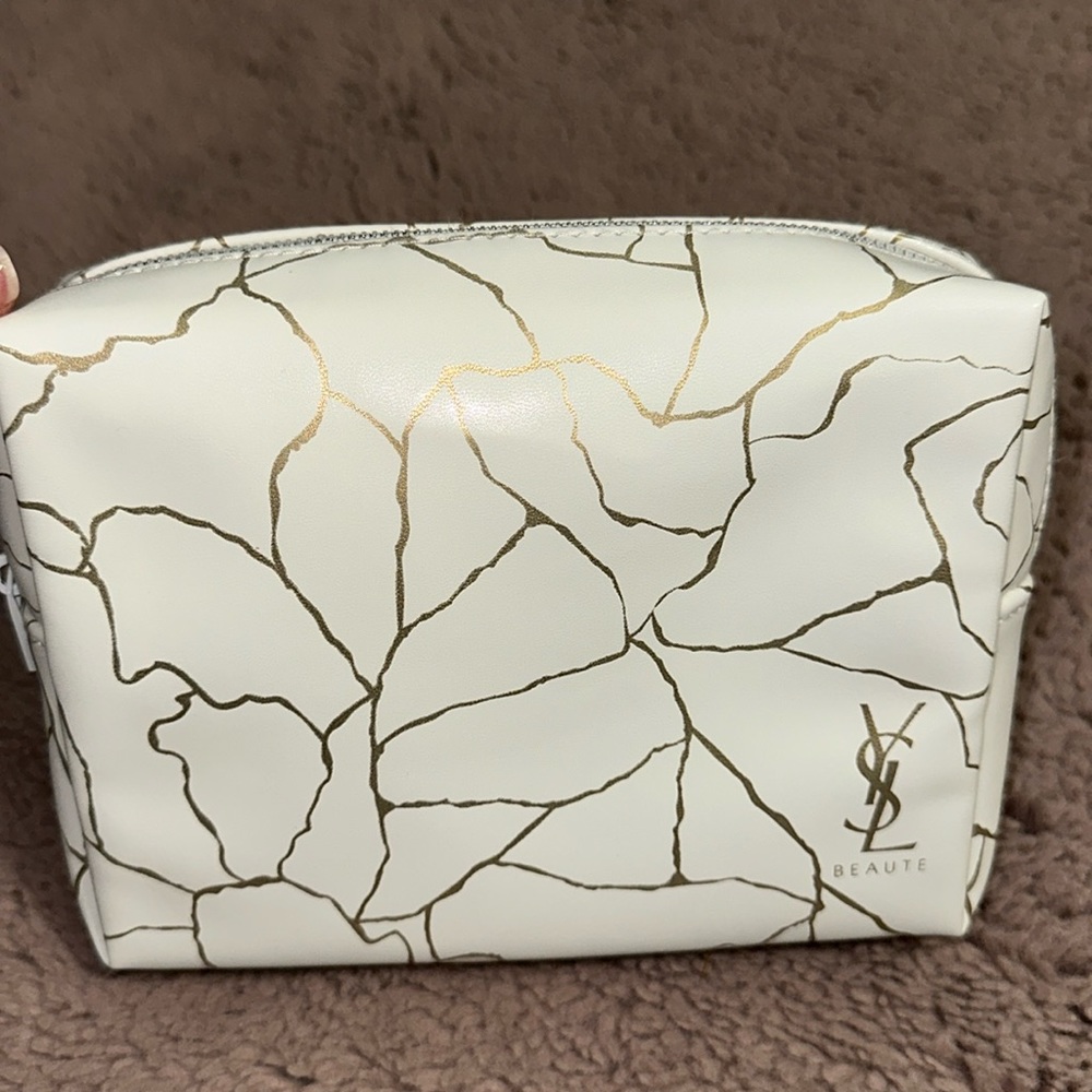 NWOT YSL Beaute White/Gold Marble Pattern Makeup Bag Limited Edition